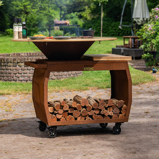 BBQ Plancha Grill Big Jack Cortenstaal 3.0 - Met Houten Omranding Mesa