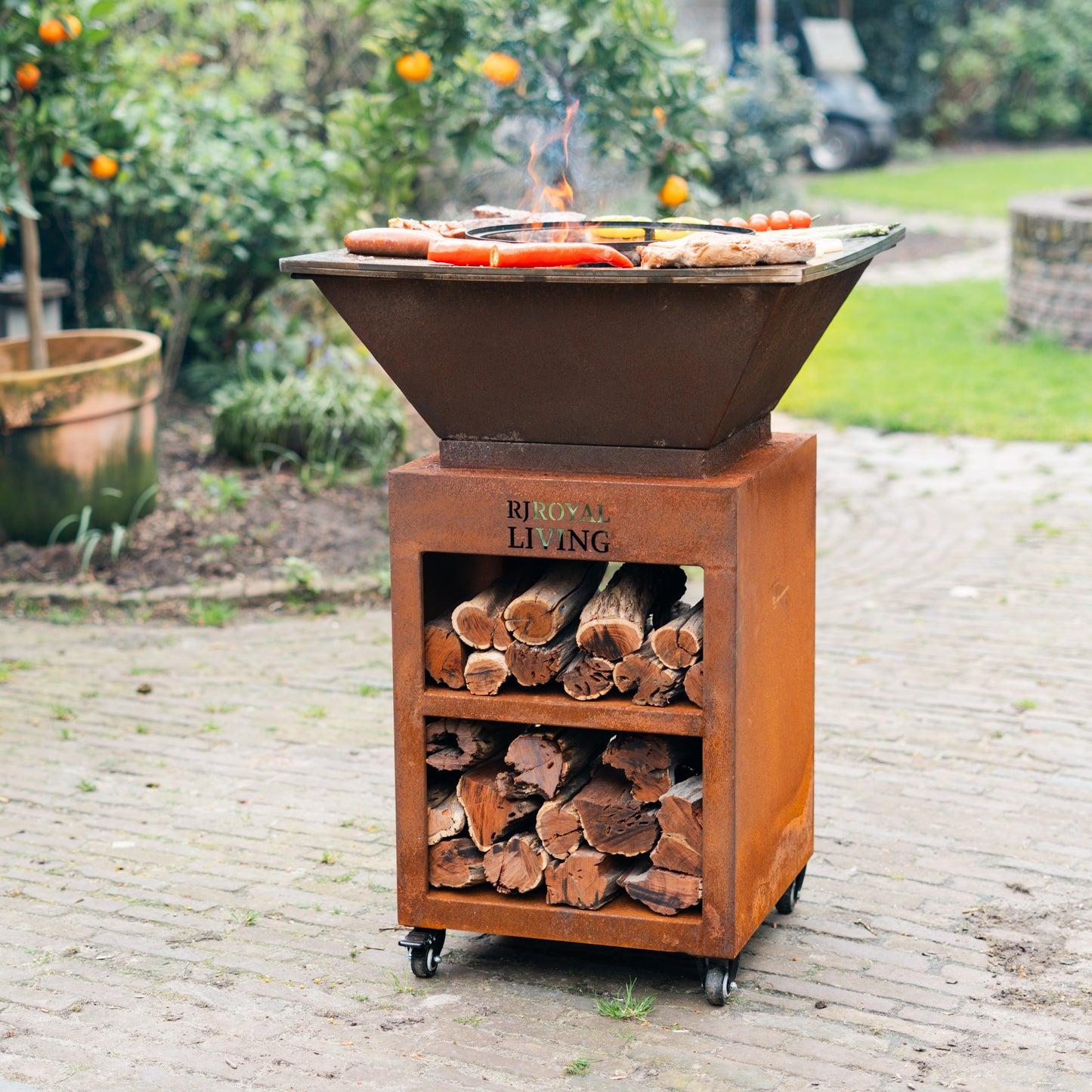 BBQ Plancha Grill Cortenstaal Bilbao - Met hoes en houtopslag 65 x 65cm