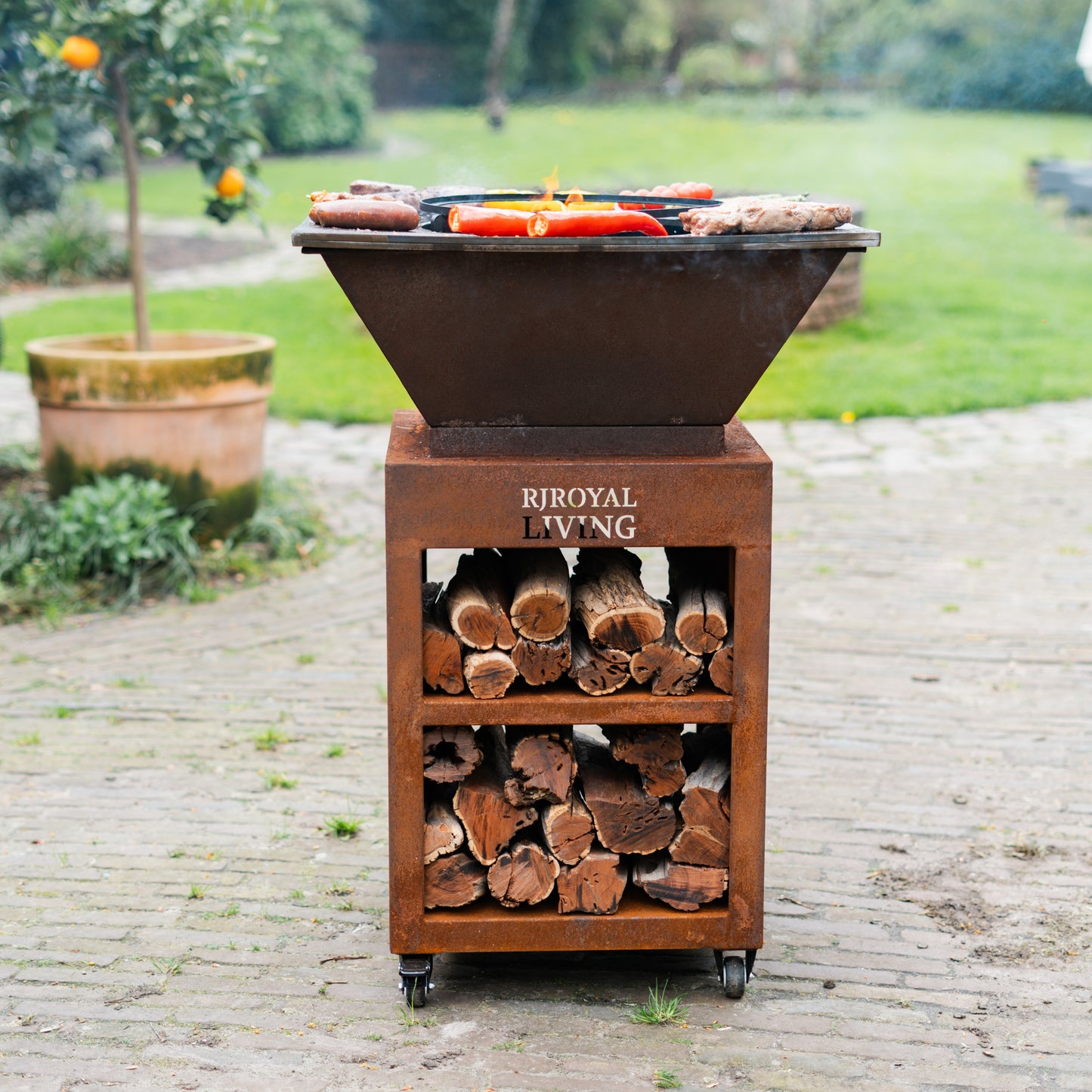 BBQ Plancha Grill Cortenstaal Bilbao - Met hoes en houtopslag 65 x 65cm
