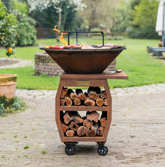 BBQ Plancha Grill Compañero XXL Cortenstaal 2.0 - Met pook en houtopslag Ø80cm