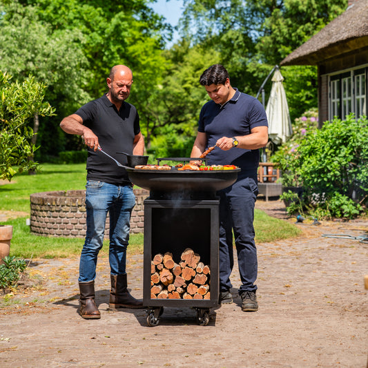 BBQ Plancha Grill Hermano XXL Blackline - Met pook en houtopslag Ø80cm 8mm