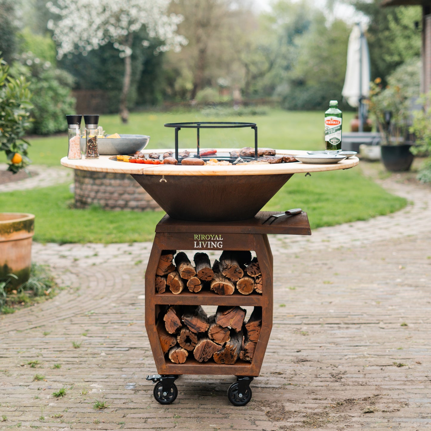 BBQ Plancha Mesa Houten Omranding