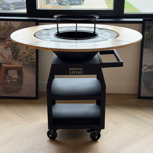 BBQ Plancha Grill Maestro Ø70cm Blackline - Met Houten Omranding Plancha Mesa