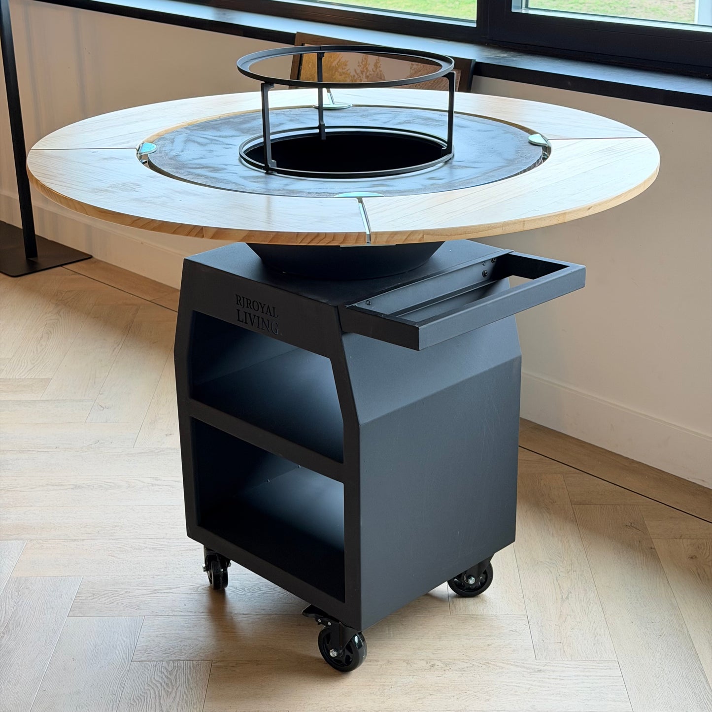 BBQ Plancha Grill Maestro Ø70cm Blackline - Met Houten Omranding Plancha Mesa