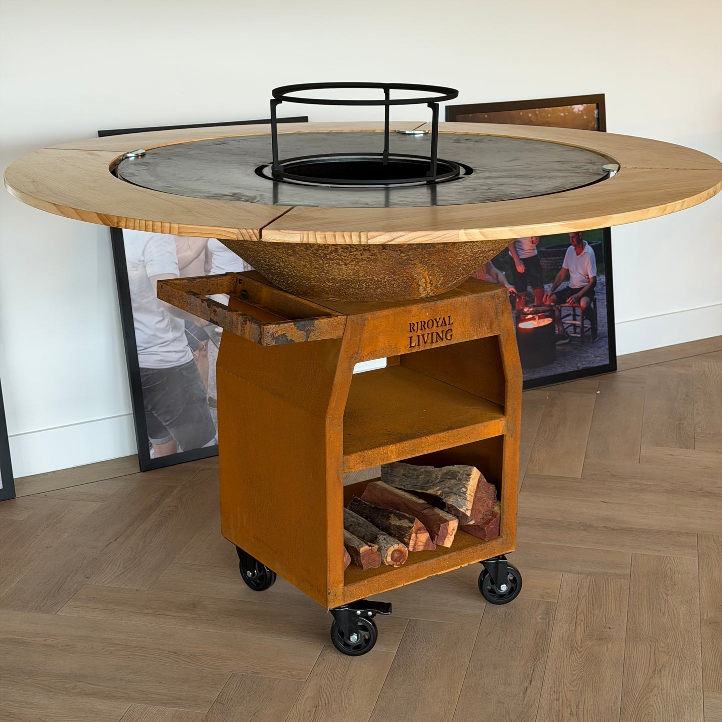 BBQ Plancha Grill Maestro XXXL Ø100cm Cortenstaal - Met Houten Omranding Mesa