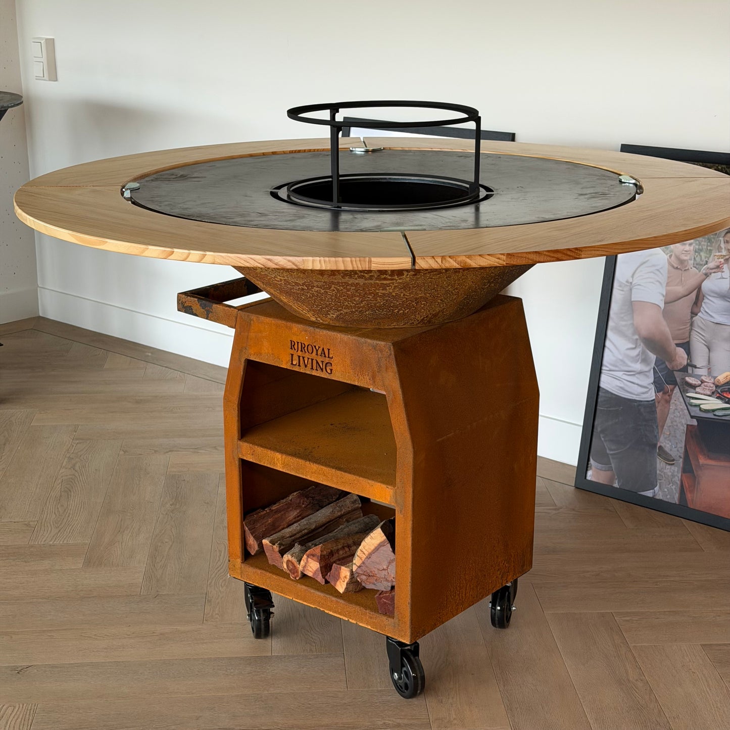 BBQ Plancha Grill Maestro XXXL Ø100cm Cortenstaal - Met Houten Omranding Mesa