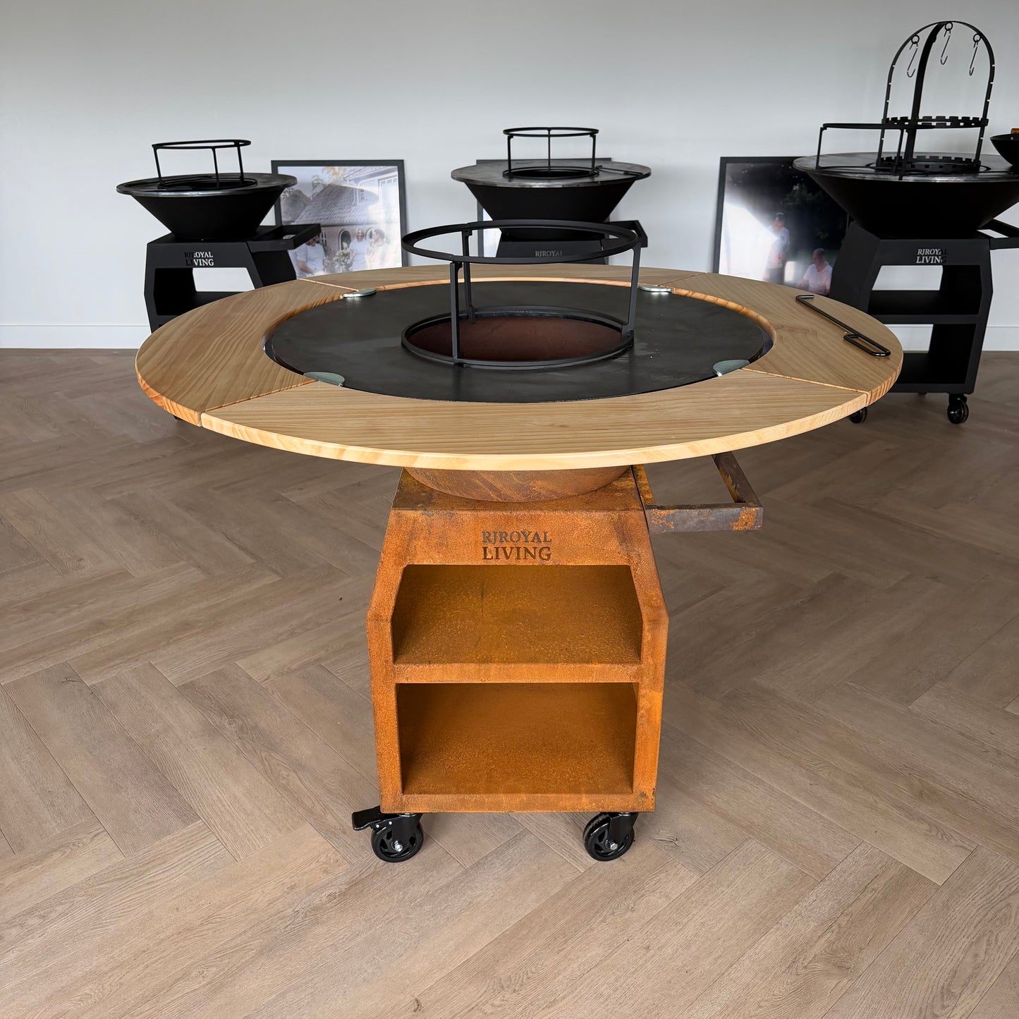 BBQ Plancha Grill Maestro XXL Ø80cm Cortenstaal - Met Houten Omranding Mesa