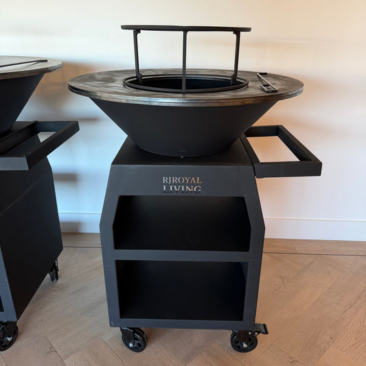 BBQ Plancha Grill Maestro Ø70cm Blackline - Met Grote wielen en houtopslag