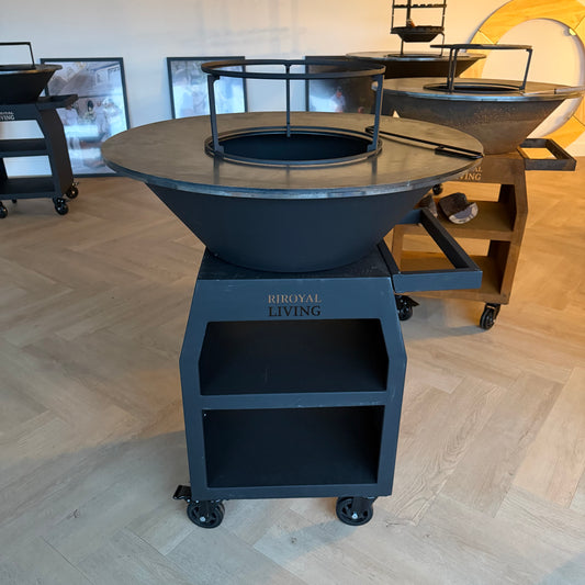 BBQ Plancha Grill Maestro XXL Ø80cm Blackline - Met pook en houtopslag