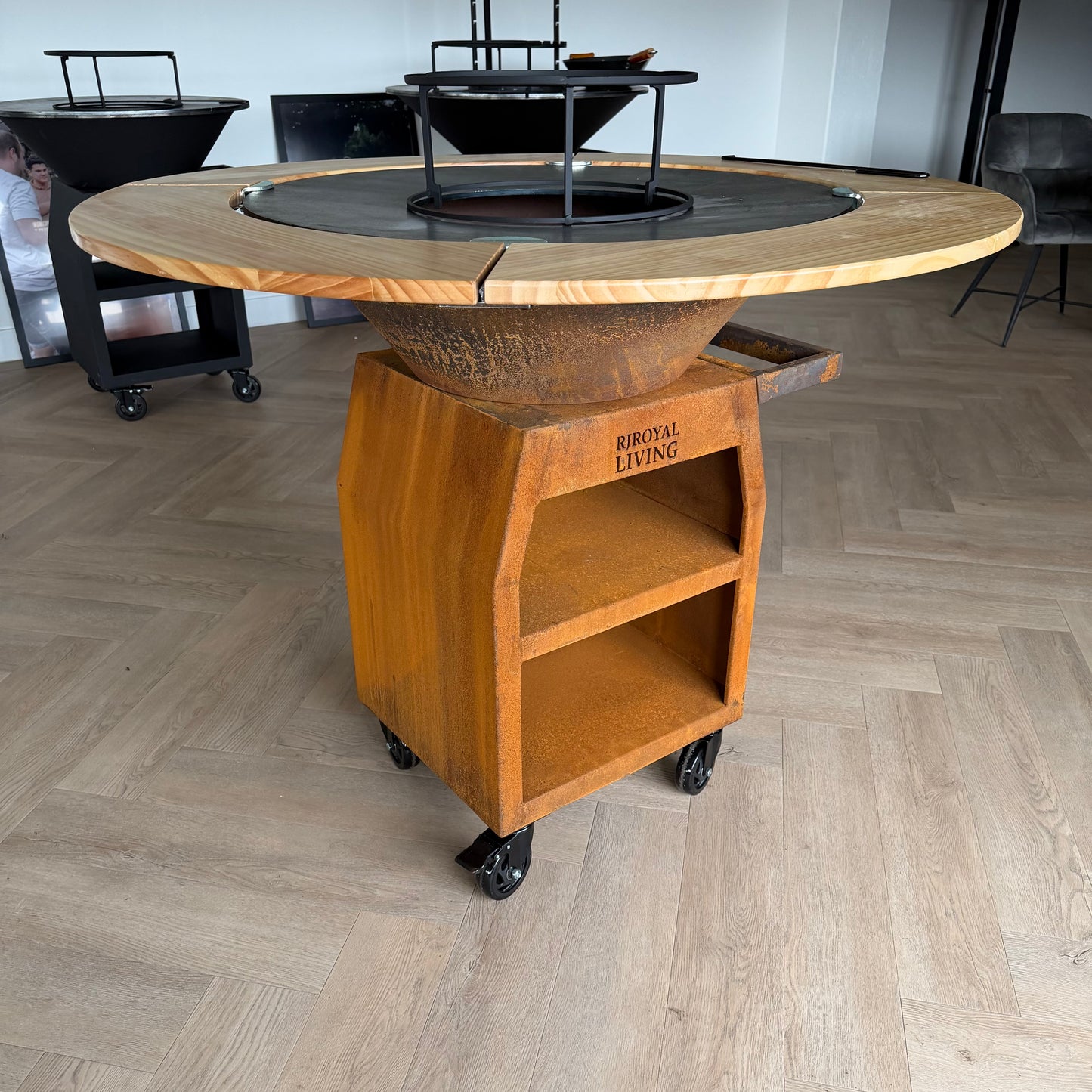 BBQ Plancha Grill Maestro XXL Ø80cm Cortenstaal - Met Houten Omranding Mesa