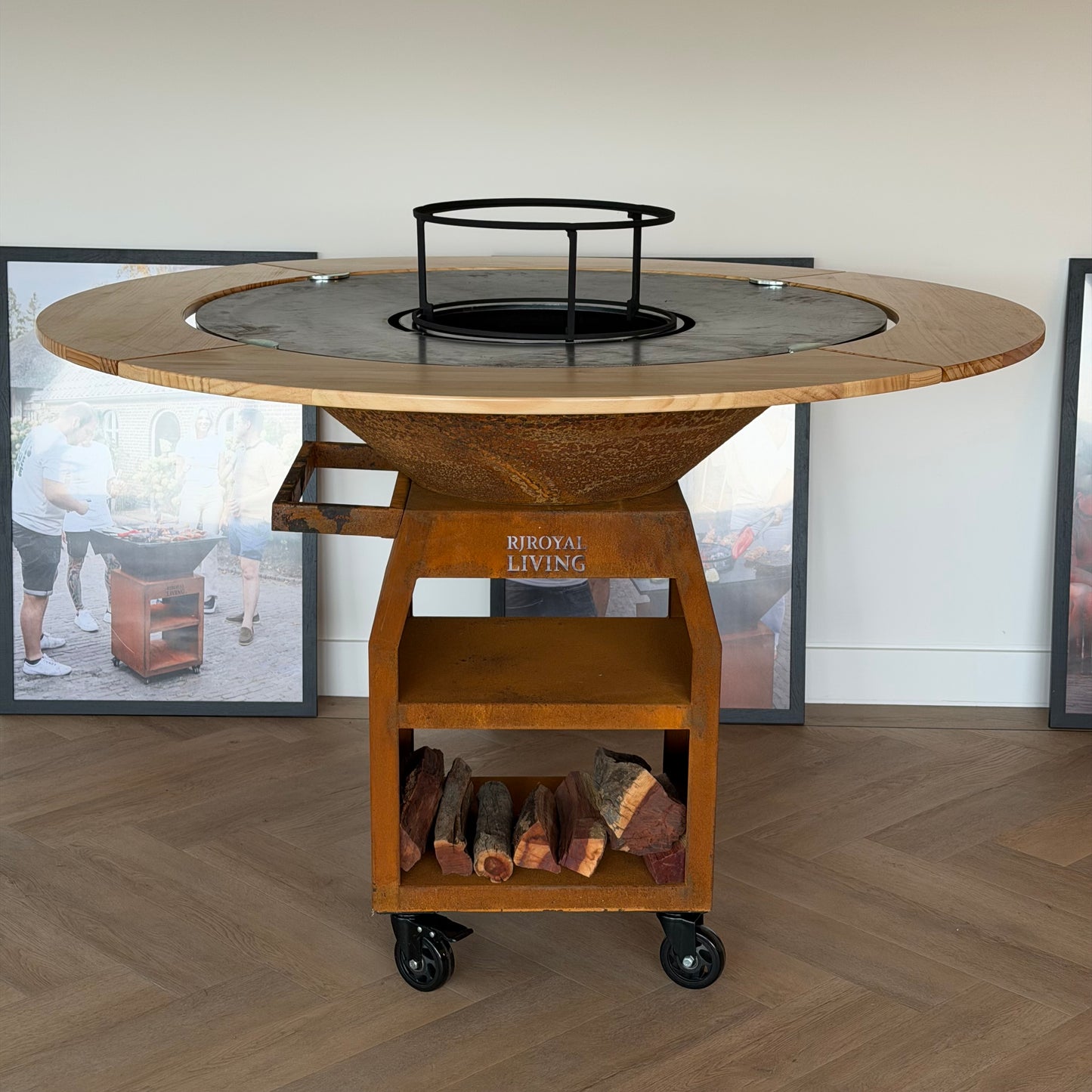 BBQ Plancha Grill Maestro XXXL Ø100cm Cortenstaal - Met Houten Omranding Mesa