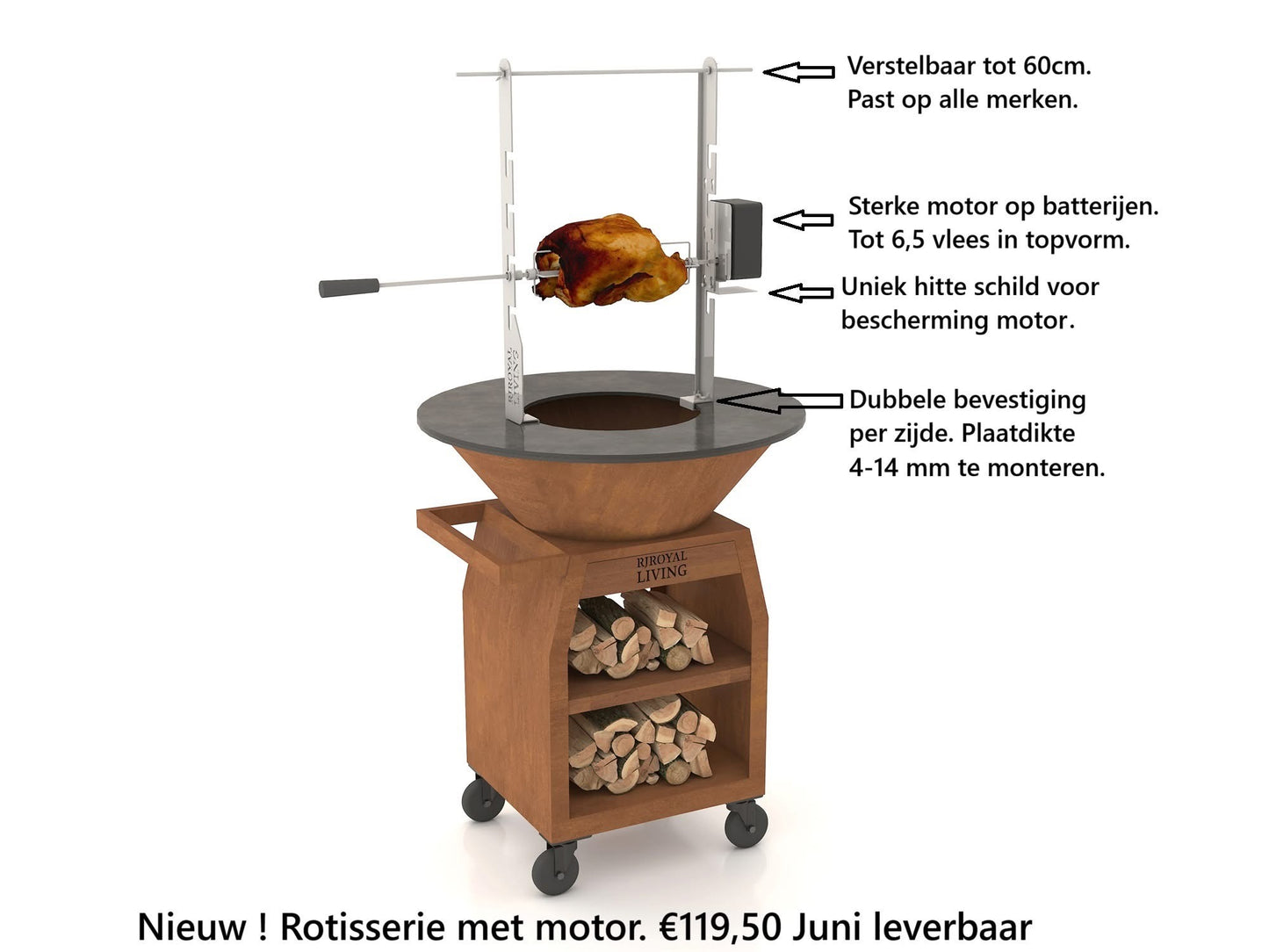 BBQ Plancha Rotisserie Set met Motor (304 RVS)