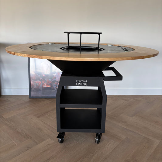 BBQ Plancha Grill Maestro XXXL Ø100cm Blackline - Met Houten Omranding Mesa