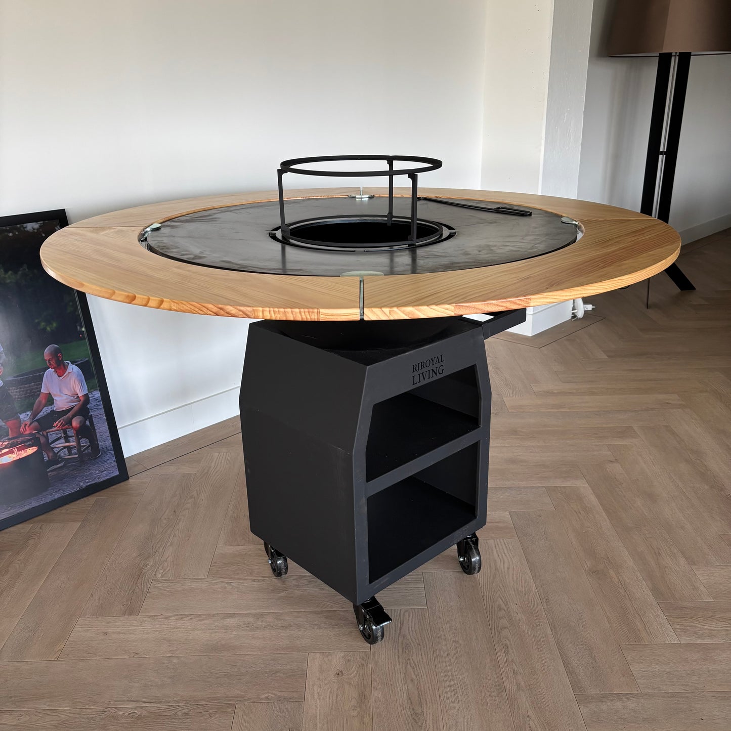 BBQ Plancha Grill Maestro XXXL Ø100cm Blackline - Met Houten Omranding Mesa