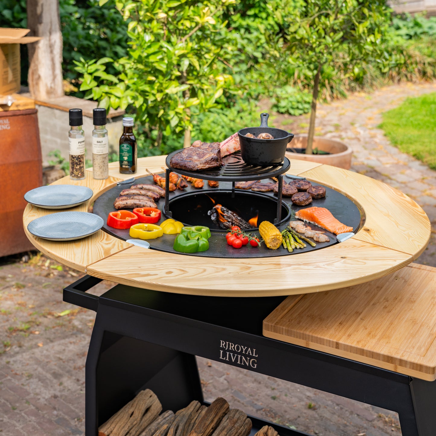 BBQ Plancha Mesa Houten Omranding