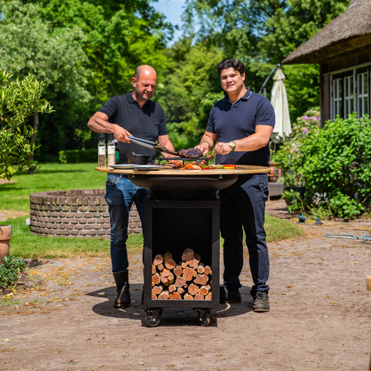 BBQ Plancha Grill Hermano XXL Blackline - Ø80cm 8mm Met Houten Omranding Mesa