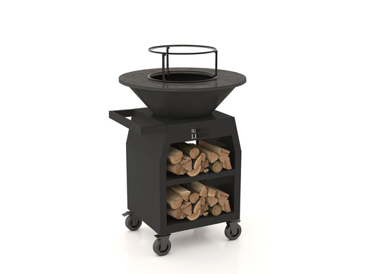 BBQ Plancha Grill Maestro Ø70cm Blackline - Met Grote wielen en houtopslag