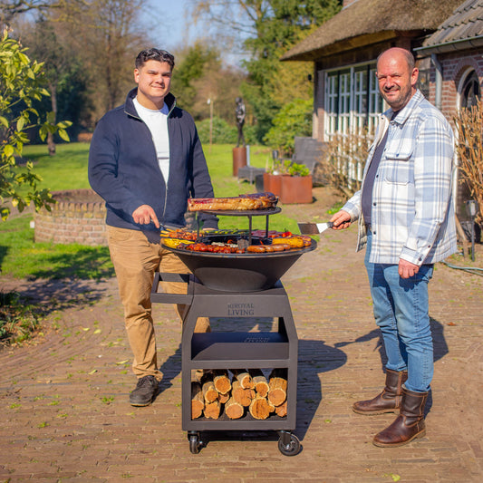 BBQ Plancha Grill Maestro Ø70cm Blackline - Met Grote wielen en houtopslag