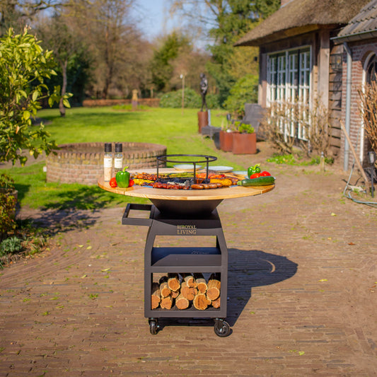 BBQ Plancha Grill Maestro Ø70cm Blackline - Met Houten Omranding Plancha Mesa