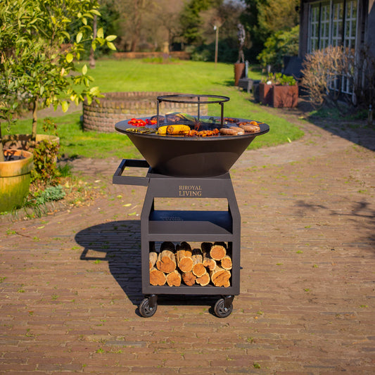 BBQ Plancha Grill Maestro XXL Ø80cm Blackline - Met pook en houtopslag