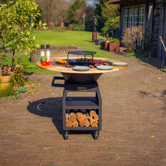 BBQ Plancha Grill Maestro XXL Ø80cm Blackline - Met Houten Omranding Mesa