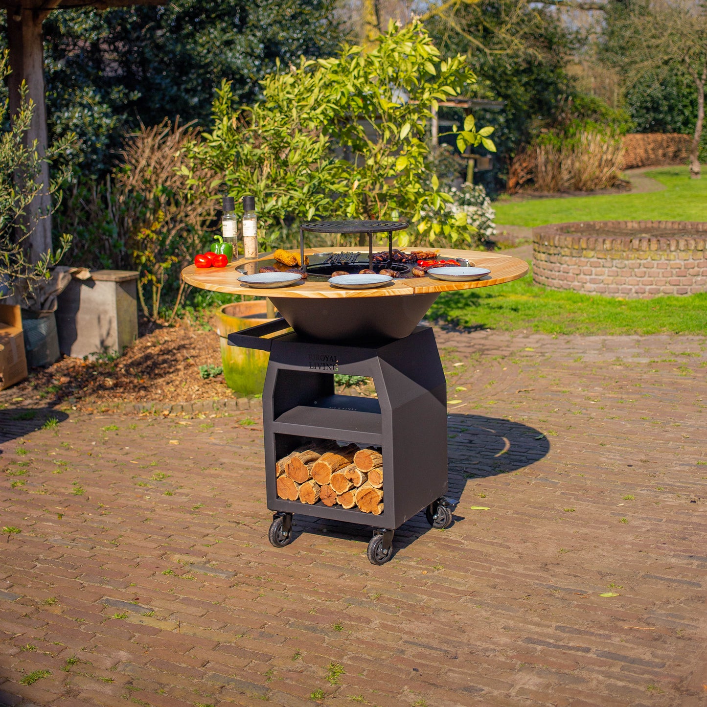 BBQ Plancha Grill Maestro XXL Ø80cm Blackline - Met Houten Omranding Mesa