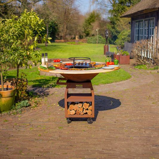 BBQ Plancha Grill Maestro XXXL Ø100cm Cortenstaal - Met Houten Omranding Mesa