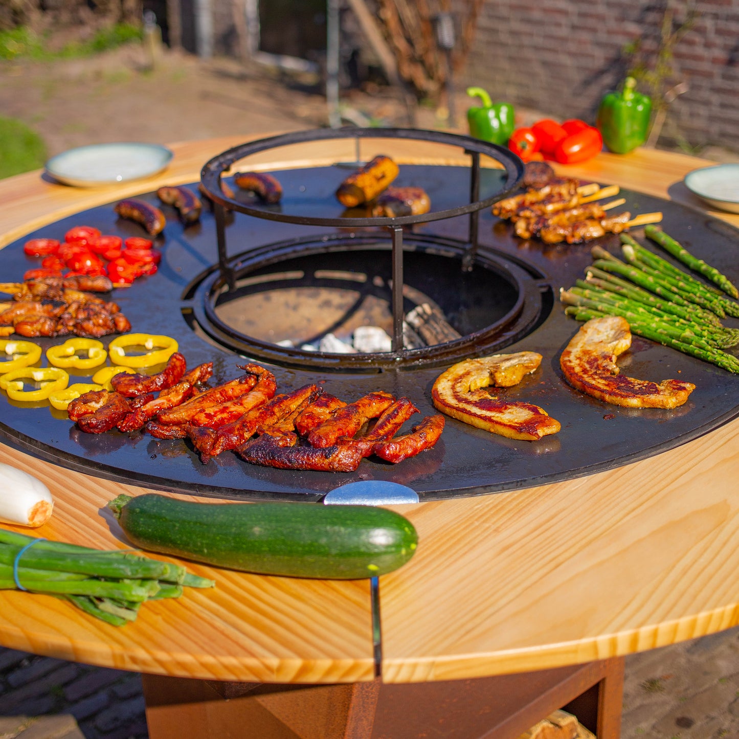 BBQ Plancha Grill Maestro XXXL Ø100cm Cortenstaal - Met Houten Omranding Mesa