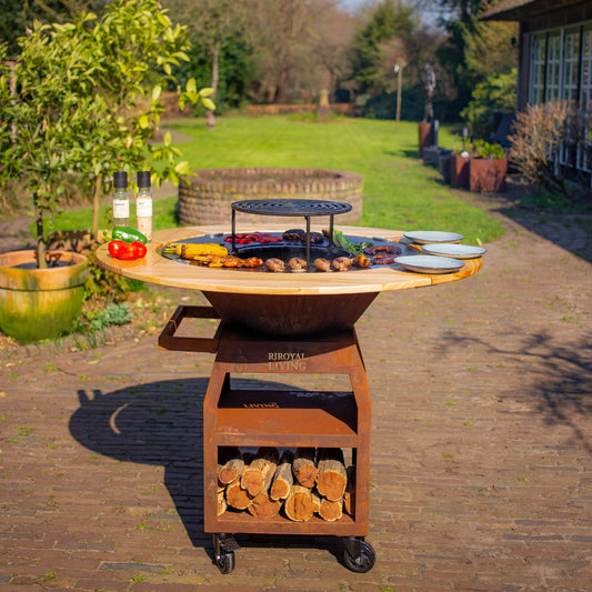 BBQ Plancha Grill Maestro XXL Ø80cm Cortenstaal - Met Houten Omranding Mesa