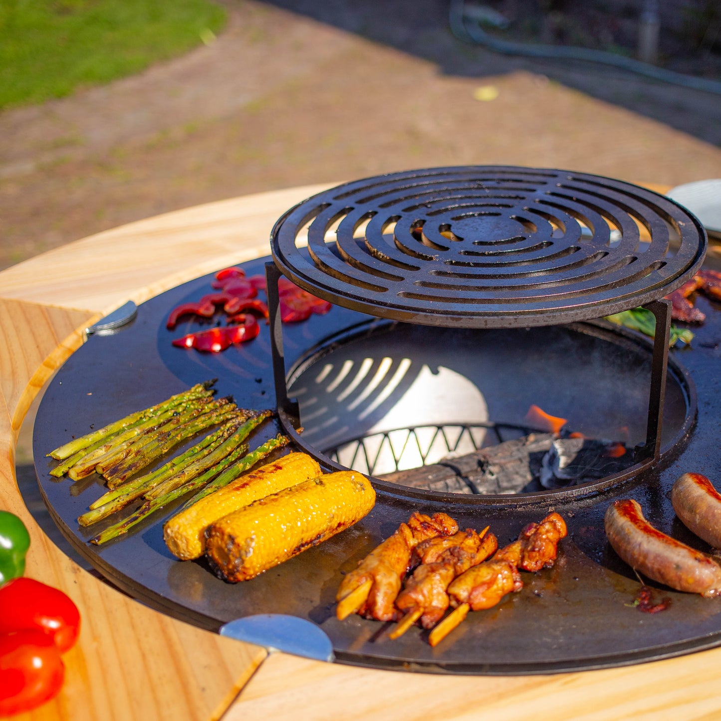 BBQ Plancha Grill Maestro XXL Ø80cm Cortenstaal - Met Houten Omranding Mesa