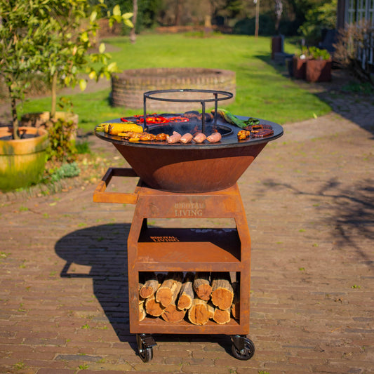 BBQ Plancha Grill Maestro XXL Ø80cm Cortenstaal - Met pook en houtopslag