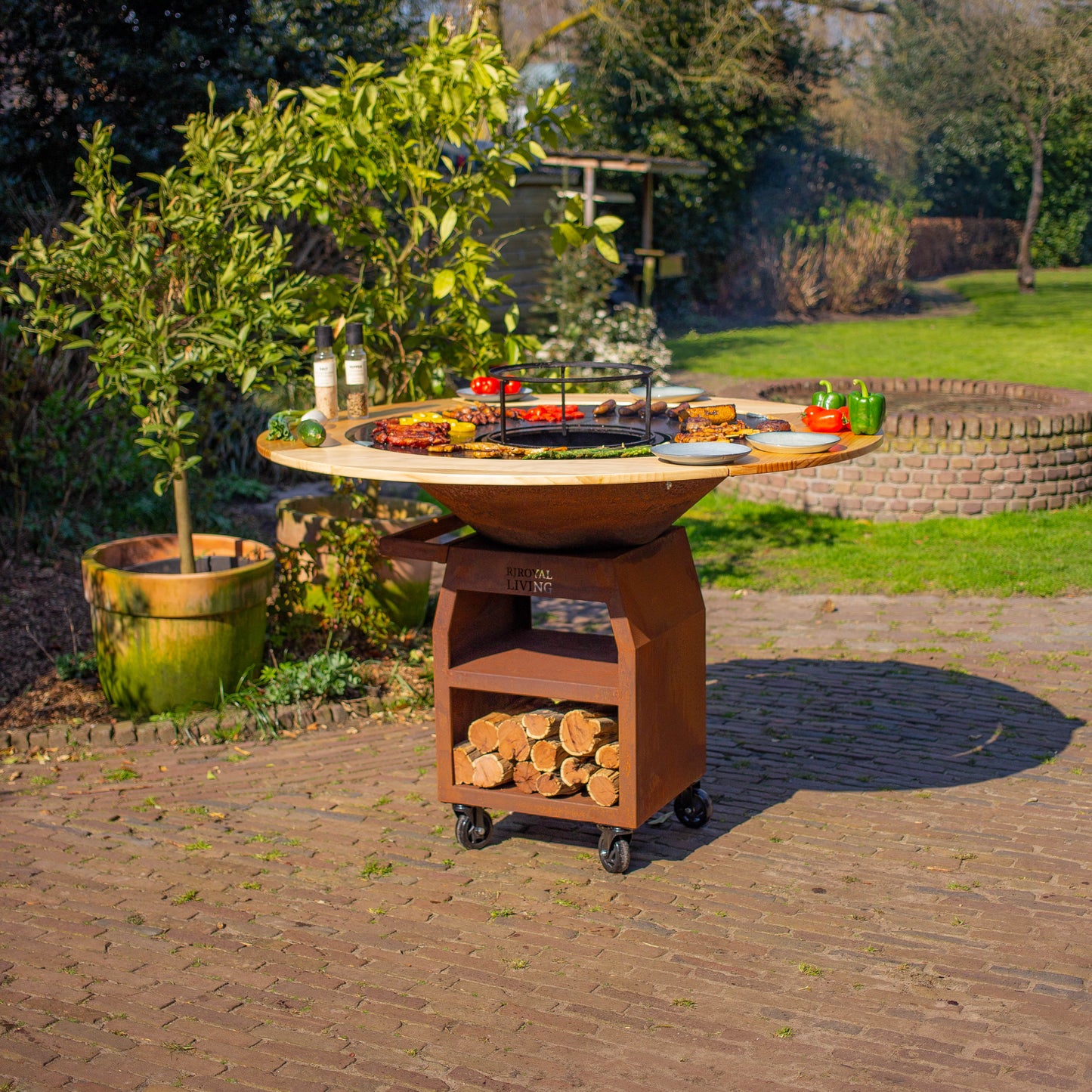 BBQ Plancha Mesa Houten Omranding 100cm