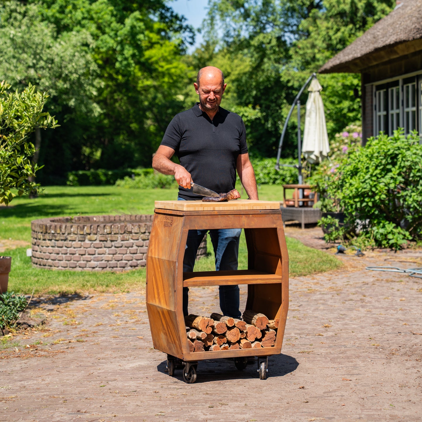 BBQ Plancha Tafel - Tabla Cortar Cortenstaal - Met Snijplank