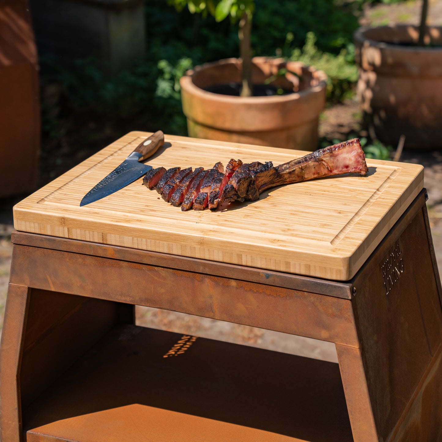 BBQ Plancha Tafel - Tabla Cortar Cortenstaal - Met Snijplank