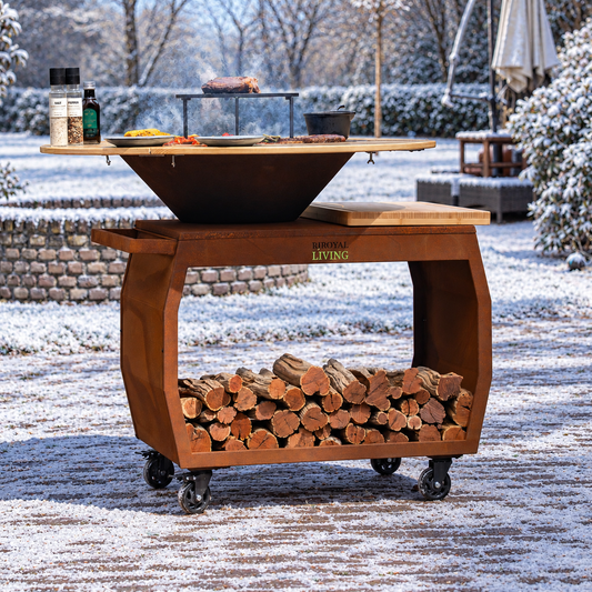 RJRoyal Living Big Jack Corten met Mesa in besneeuwde tuin