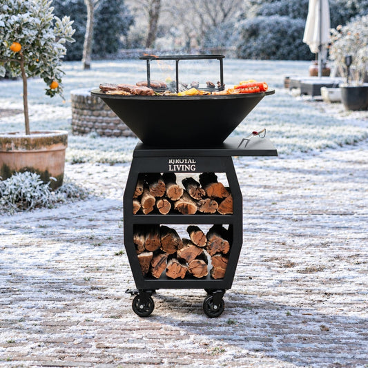 BBQ Plancha Grill Compañero XXL Blackline 2.0 - Met pook en houtopslag Ø80cm