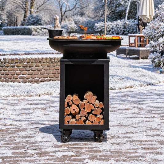 BBQ Plancha Grill Hermano XXL Blackline - Met pook en houtopslag Ø80cm 8mm