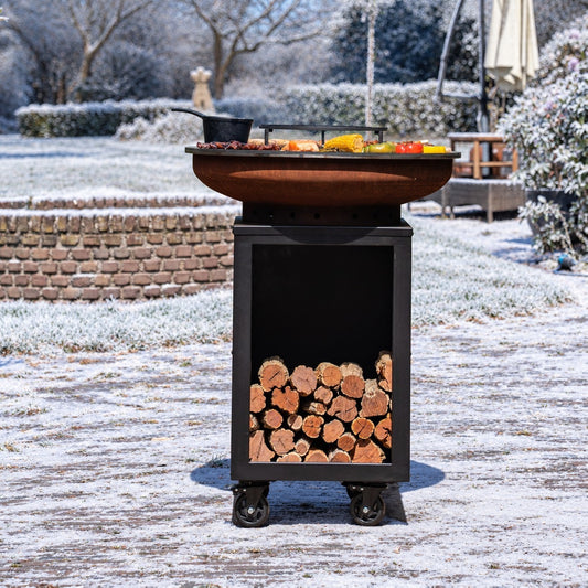 BBQ Plancha Grill Hermano XXL Cortenstaal - Met pook en houtopslag Ø80cm 8mm