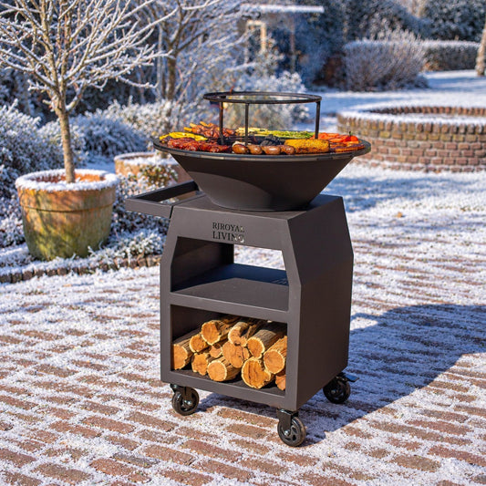 BBQ Plancha Grill Maestro Ø70cm Blackline - Met Grote wielen en houtopslag