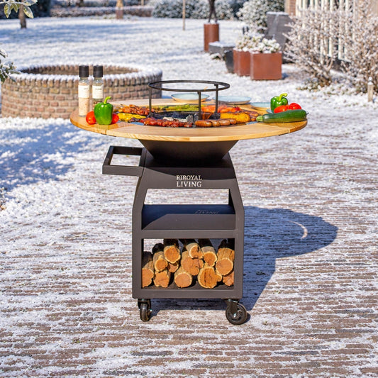 BBQ Plancha Grill Maestro Ø70cm Blackline - Met Houten Omranding Plancha Mesa