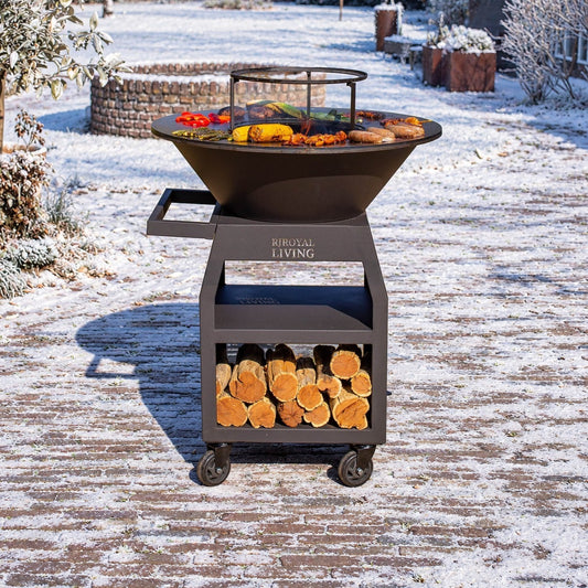 BBQ Plancha Grill Maestro XXL Ø80cm Blackline - Met pook en houtopslag